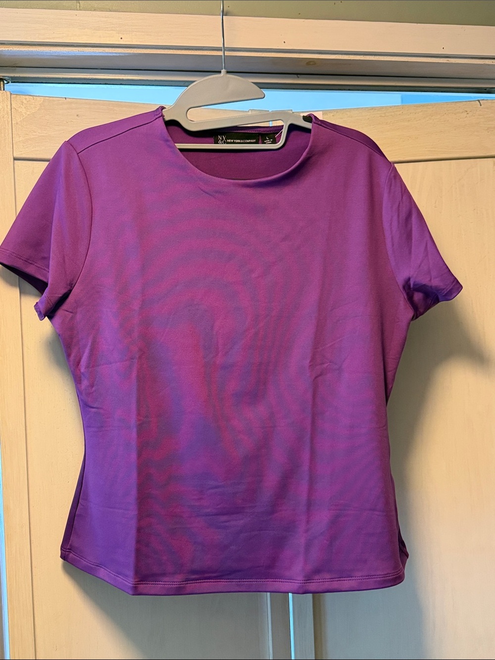 New York & Company Purple Short Sleeve Performance Tee